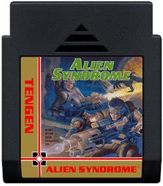Cartridge artwork for Alien Syndrome on the Nintendo NES.