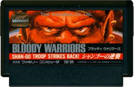 Cartridge artwork for Bloody Warriors: Shan Go no Gyakushuu on the Nintendo NES.