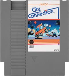 Cartridge artwork for City Connection on the Nintendo NES.