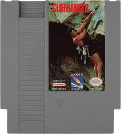 Cartridge artwork for Cliffhanger on the Nintendo NES.