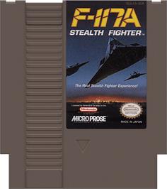 Cartridge artwork for F-117A Stealth Fighter on the Nintendo NES.