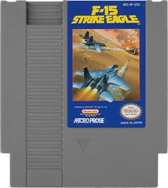 Cartridge artwork for F-15 Strike Eagle on the Nintendo NES.