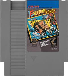 Cartridge artwork for Freedom Force on the Nintendo NES.