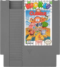 Cartridge artwork for Kickle Cubicle on the Nintendo NES.