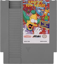 Cartridge artwork for Krusty's Fun House on the Nintendo NES.