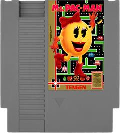 Cartridge artwork for Ms. Pac-Man on the Nintendo NES.