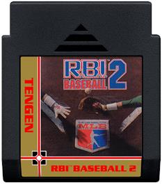 Cartridge artwork for RBI Baseball 2 on the Nintendo NES.