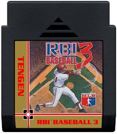 Cartridge artwork for RBI Baseball 3 on the Nintendo NES.
