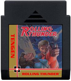 Cartridge artwork for Rolling Thunder on the Nintendo NES.