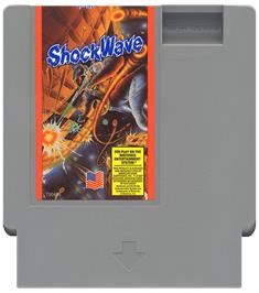 Cartridge artwork for Shock Wave on the Nintendo NES.