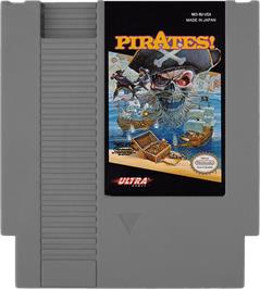 Cartridge artwork for Sid Meier's Pirates on the Nintendo NES.