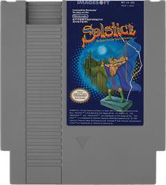 Cartridge artwork for Solstice: The Quest for the Staff of Demnos on the Nintendo NES.