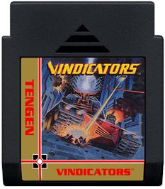 Cartridge artwork for Vindicators on the Nintendo NES.