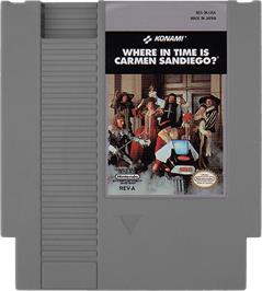 Cartridge artwork for Where in Time is Carmen Sandiego on the Nintendo NES.