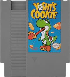 Cartridge artwork for Yoshi's Cookie on the Nintendo NES.