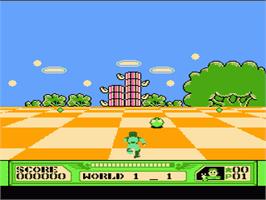 In game image of 3D World Runner on the Nintendo NES.