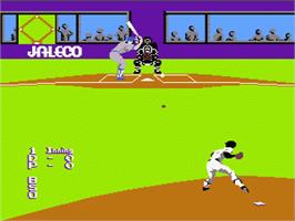 In game image of Bases Loaded on the Nintendo NES.