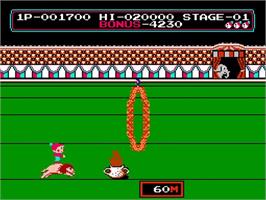 In game image of Circus Charlie on the Nintendo NES.