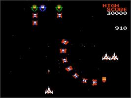 In game image of Galaga on the Nintendo NES.