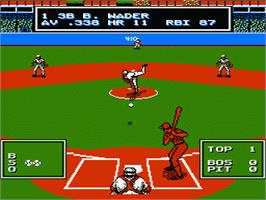 In game image of Roger Clemens' MVP Baseball on the Nintendo NES.