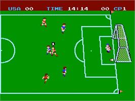 In game image of Soccer on the Nintendo NES.