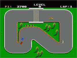 In game image of Super Sprint on the Nintendo NES.