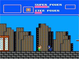 In game image of Superman on the Nintendo NES.