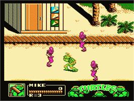 In game image of Teenage Mutant Ninja Turtles 3: The Manhattan Project on the Nintendo NES.