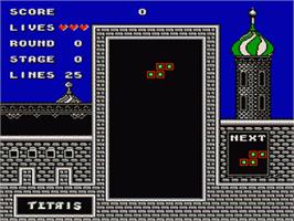 In game image of Tetris on the Nintendo NES.