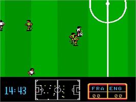 In game image of Ultimate League Soccer on the Nintendo NES.