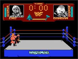 In game image of WWF Wrestlemania on the Nintendo NES.