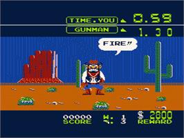 In game image of Wild Gunman on the Nintendo NES.