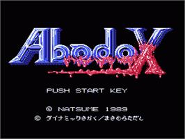 Title screen of Abadox: The Deadly Inner War on the Nintendo NES.