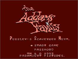Title screen of Addams Family: Pugsley's Scavenger Hunt on the Nintendo NES.