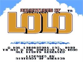 Title screen of Adventures of Lolo on the Nintendo NES.