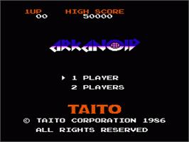 Title screen of Arkanoid on the Nintendo NES.