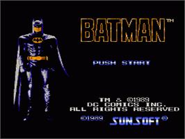 Title screen of Batman: The Video Game on the Nintendo NES.
