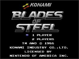 Title screen of Blades of Steel on the Nintendo NES.