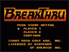 Title screen of Break Thru on the Nintendo NES.