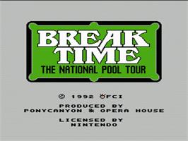 Title screen of Break Time: The National Pool Tour on the Nintendo NES.