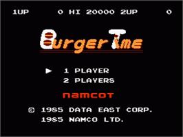 Title screen of Burger Time on the Nintendo NES.