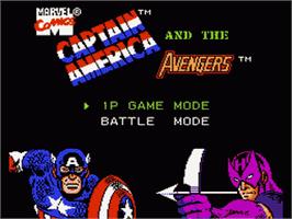 Title screen of Captain America and The Avengers on the Nintendo NES.