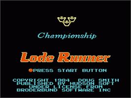 Title screen of Championship Lode Runner on the Nintendo NES.