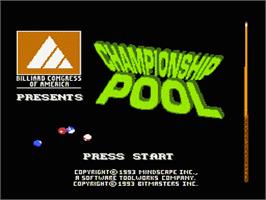 Title screen of Championship Pool on the Nintendo NES.