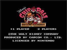 Title screen of Chip'n Dale: Rescue Rangers on the Nintendo NES.