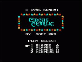 Title screen of Circus Charlie on the Nintendo NES.