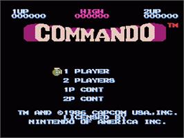 Title screen of Commando on the Nintendo NES.