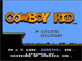 Title screen of Cowboy Kid on the Nintendo NES.