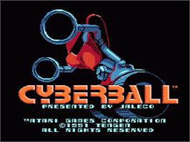 Title screen of Cyberball on the Nintendo NES.