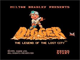 Title screen of Digger T. Rock: Legend of the Lost City on the Nintendo NES.